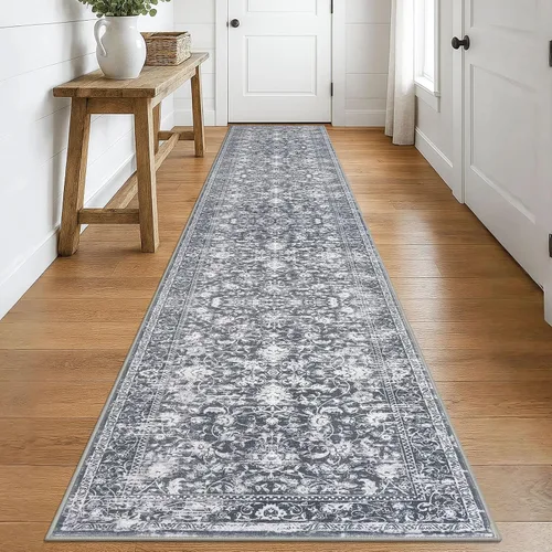 Miniatura 42 de KILOCOCO Alfombra lavable de 2 x 3 para entrada, estampado floral vintage, suave, antideslizante, azul, alfombras de cocina, tapete