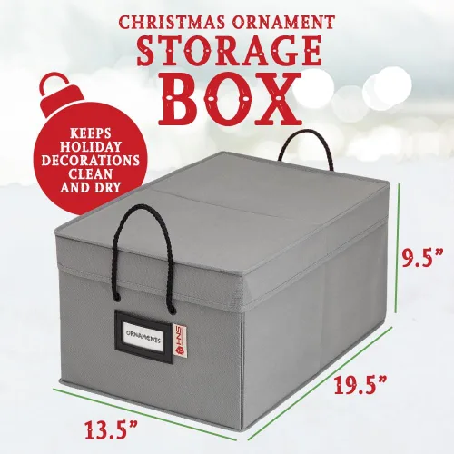 Miniatura 5 de Caja con divisores para guardar hasta 72 adornos navideños de 3 pulgadas de forma práctica, cubos grandes de tela de alta calidad con 3 bandejas Gris