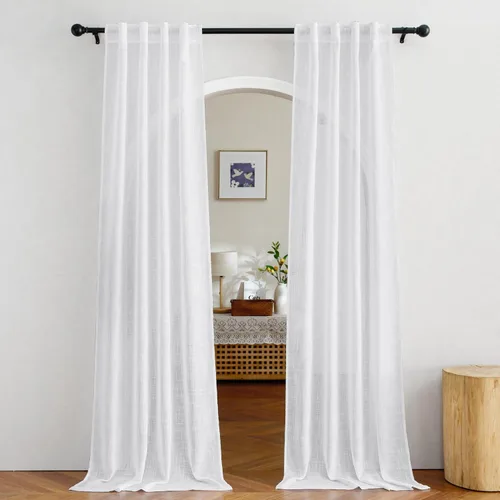 Miniatura 21 de NICETOWN Cortinas de lino semitraslúcidas para dormitorio, bolsillos para barra y pestaña trasera, tratamientos de ventana transparentes de lino