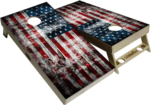 Miniatura 10 de Serie American Flag – Tablas de cornhole prémium con portavasos y un asa, incluye 2 tablas de cornhole regulables de 4 x 2 pies con madera