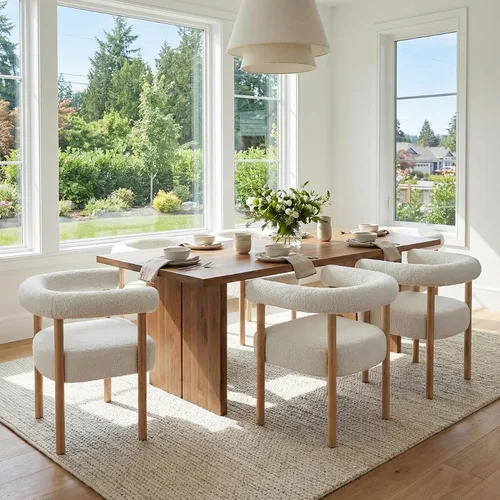 RIVOVA Sillas de comedor blancas de bouclé, juego de 6, sillas de comedor tapizadas modernas, sillas de cocina y comedor con respaldo curvo, sillas