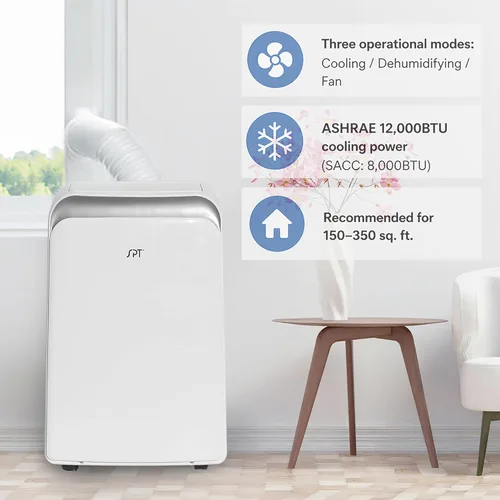 Miniatura 2 de SPT WA-S8001E Aire acondicionado portátil de 12,000 BTU - Enfriamiento (SACC: 8,000BTU), con enfriamiento, deshumidificador, ventilador, blanco