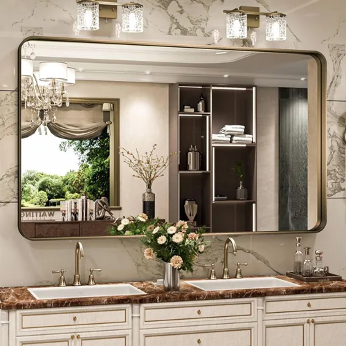 Miniatura 63 de JISOSO - Espejo de baño de 24x36 pulgadas con marco de metal cepillado color níquel, espejo con marco de metal cepillado plateado para pared, espejo
