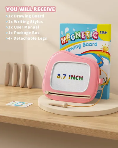 Miniatura 7 de Kikapabi Tablero de Dibujo Magnético, Tablero de Garabatos para Juguetes de Niños Pequeños de 1 a 3 Años, Juguetes Sensoriales Educativos y de Rosa