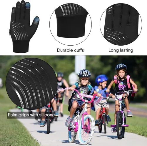 Miniatura 3 de SAWANS Guantes de ciclismo para niños y niñas, térmicos, resistentes al viento, antideslizantes, para pantalla táctil, de 4 a 12 años, guantes