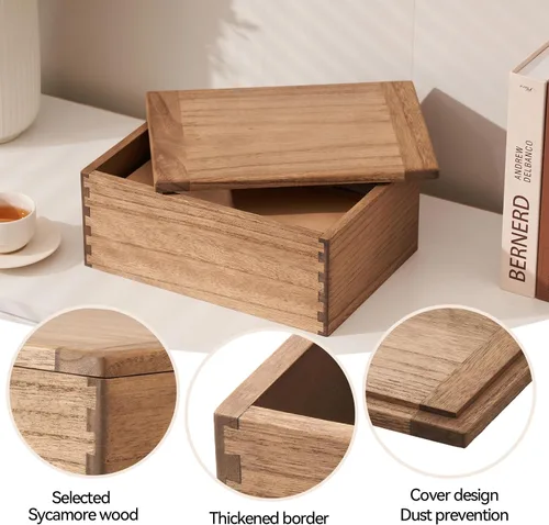 Miniatura 3 de KIRIGEN Caja de Almacenamiento de Madera con Tapa - Cajas Decorativas para Manualidades, Costura, Recuerdos, Memoria - Caja de Almacenamiento