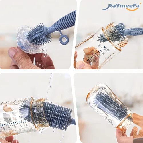 Miniatura 3 de Cepillo de silicona para botellas, doble cara con mango resistente, fácil de limpiar y cepillo sin arañazos para biberones, biberones deportivos