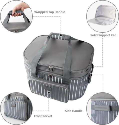 Miniatura 3 de Fun Elements - Bolsa de transporte de doble capa para olla de cocción lenta CrockPot ovalada de 6 a 8 cuartos de galón, bolsa de viaje aislada