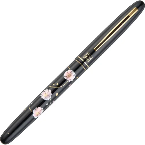 Kuretake DU184-315 - Brocha estilográfica, Maki-e Monogatari, flor de cerezo de peonía, negro, eje negro