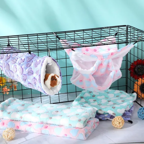 Miniatura 7 de Sweetude Juego de 6 hamacas para ratas, túnel colgante de hurón, hamacas de conejillo de indias de 3 niveles, cama de chinchilla suave para Lovely