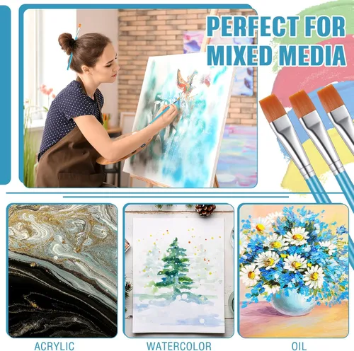 Miniatura 6 de Zonon 20 pinceles planos de pintura acrílica, accesorios de manualidades, premios de aula, regalos pequeños, pinceles de pintura de acuarela, a Azul