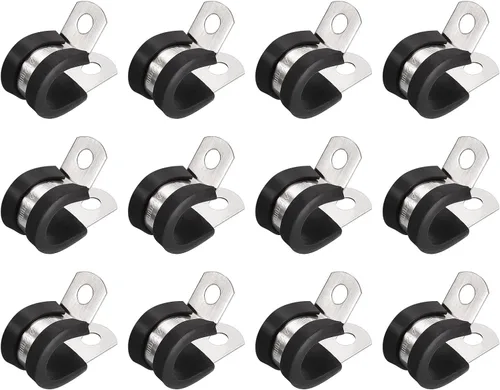 Miniatura 25 de uxcell Abrazadera de cable de 1/2 pulgada (0.472 in) de acero inoxidable 304 Abrazadera aislada acolchada de goma de acero inoxidable en forma de R