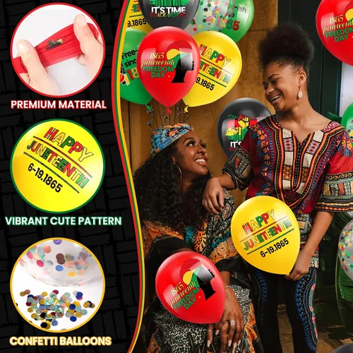 Miniatura 3 de 50 globos de látex para decoración de fiesta patriótica negra del Día de la Libertad, globos de látex para el Día de la Independencia Afro Americana
