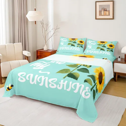 Miniatura 3 de Erosebridal Sábana bajera ajustable de girasol, tamaño individual, con texto en inglés "You are My Sunshine", para adultos, adolescentes y niños
