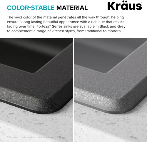 Miniatura 10 de Kraus Forteza - Fregadero de cocina de doble seno 50/50 de granito de instalación empotrada/sobre encimera, 33 pulgadas, color negro (KGD-52BLACK)
