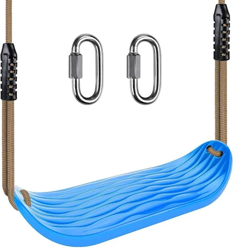 SELEWARE Asiento de columpio de plástico antideslizante, juego de columpio de árbol resistente con cuerda ajustable y mosquetones para niños y