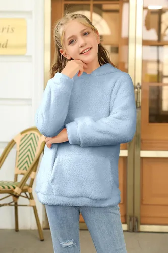 Miniatura 4 de Haloumoning Sudadera con capucha de forro polar mullido para niñas de 4 a 15 años
