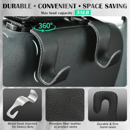 Miniatura 3 de Amooca - Gancho para reposacabezas de asiento de coche, organizador de almacenamiento universal para bolso de mano, abrigo, cuero con metal