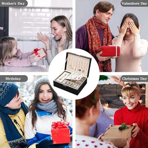 Miniatura 7 de Organizador de joyas para mujer organizador grande de joyas de viaje de 2 capas de piel sintética con forro suave para mujeres y niñas anillos