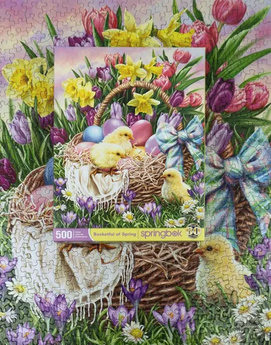 Miniatura 3 de Springbok Basket Full of Spring - Rompecabezas de 500 piezas para adultos y familia, huevos de Pascua y pollitos, piezas de corte único, fabricado