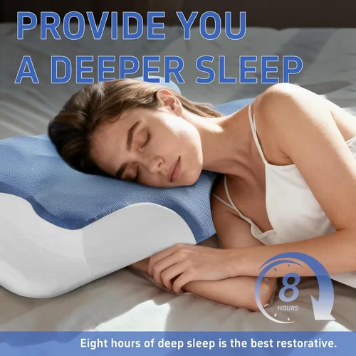 Miniatura 7 de Gooo&Ma Almohada cervical de apoyo para el cuello para aliviar el dolor, espuma viscoelástica ortopédica (azul)