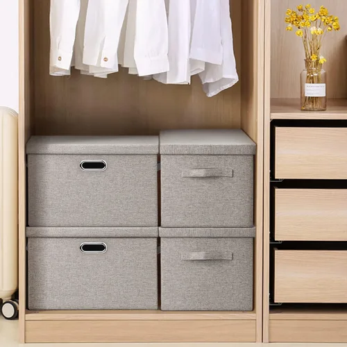 Miniatura 6 de Graciadeco Contenedores grandes de almacenamiento plegables y apilables de 36 cuartos de galón con tapas, 5 paquetes de cajas de tela de lino beige