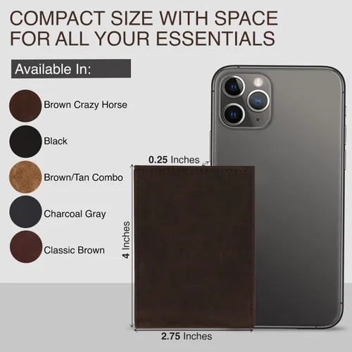 Miniatura 6 de Cartera de cuero prémium para tarjetas de crédito para hombres Cartera delgada con bloqueo RFID, Combinación marrónbronceado, Minimalista