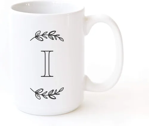 Miniatura 8 de The Cotton & Canvas Co. Manhattan Wreath - Taza de café personalizada con monograma inicial con letra A, taza de café de cerámica de porcelana. Para