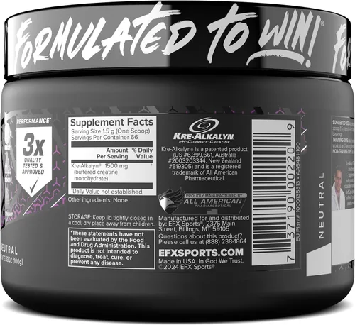Miniatura 9 de EFX Sports Kre-Alkalyn EFX Powder Suplemento en polvo de monohidrato de creatina pH correcto Fuerza, crecimiento muscular y rendimiento 66