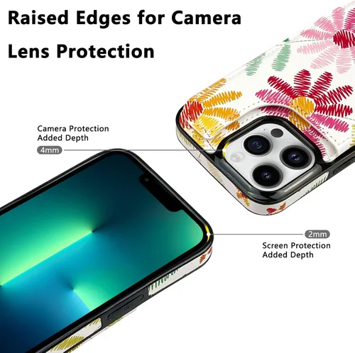 Miniatura 5 de Funda de piel con tapa para tarjetas compatible con iPhone 13 Pro de 6.1 pulgadas, para mujeres y niñas, con tarjetero y función atril, doble cierre