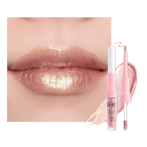 Miniatura 43 de evpct Juego de delineador de labios y lápiz labial metálico rosa claro, para mujeres, de larga duración, impermeable, 24 unidades, color rosa claro