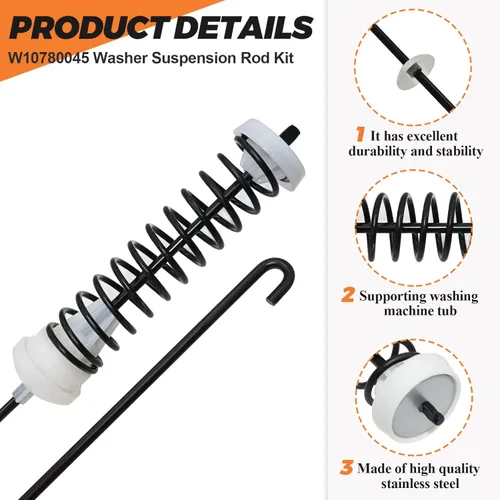 Miniatura 2 de 【Aleación mejorada】W10780045 WTW4816FW2 NTW4516FW2 NTW4605EW0 NTW4516FW1 WTW4800BQ1 Kit de varillas de suspensión para arandela Beaquicy-Washer