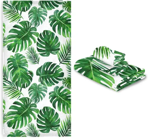 Miniatura 7 de Vdsrup Juego de 3 toallas de baño de verano con hojas de palma tropical, toallas de mano de hojas de selva tropical, toalla suave y fina
