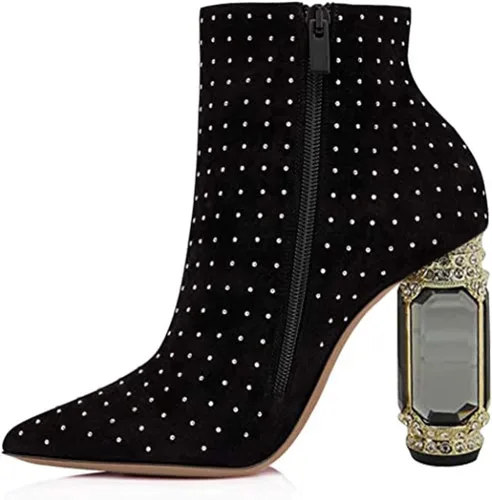 Miniatura 138 de FSJ Botas de tacón alto con punta puntiaguda para mujer, con tacón alto, con cremallera lateral brillante, estilo casual, para uso diario, zapatos