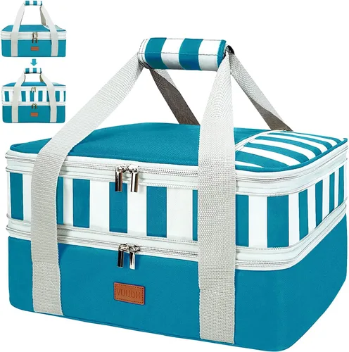 Miniatura 14 de Bolsa de transporte de cazuela expandible Vuudh - Bolsa de comida de doble cubierta, soporte de cazuela aislada para alimentos calientes o fríos