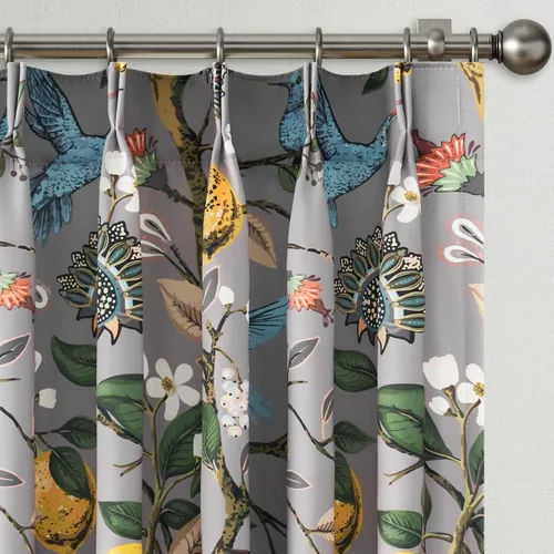 Miniatura 31 de Cortinas beige para cocina, 36 pulgadas de largo, diseño floral botánico de limón y colibrí, cortinas plisadas para oscurecer la habitación