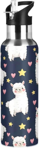 Cute White Alpacas Insulated Water Bottle 20 Oz, BPA-Free Sports Water Bottle with Straw Leakproof Water Bottles