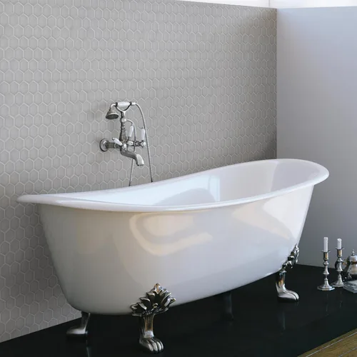 Miniatura 5 de Merola Tile Metro - Azulejo hexagonal de 2 pulgadas, color gris claro brillante, 11-1/8 pulgadas x 12-5/8 pulgadas, azulejos de porcelana para piso