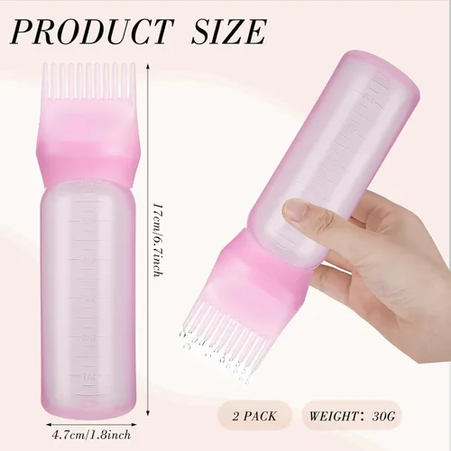 Miniatura 2 de Pimoys Paquete de 2 Botellas Aplicadoras de Peine para Raíces, Aplicador de Aceite de 6 Onzas para Tinte de Cabello, Aplicador de Aceite