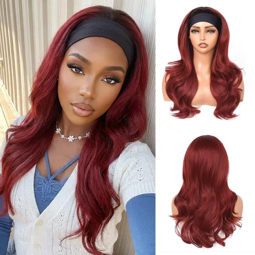 Miniatura 8 de Peluca de Diadema Ondulada Onda Corporal Suelta Sin Pegamento Cabello Sintético para Mujeres Negras Sin Encaje Frontal Pelucas de Diadema Densidad