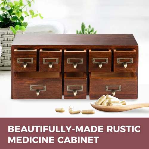 Miniatura 5 de Under Display Monitor - Gabinete de medicina tradicional - Armario ancho y pequeño de escritorio con 8 cajones - Armario de boticario de mesa