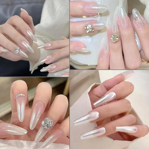 Miniatura 4 de Polvo de uñas cromado con efecto espejo, perla blanca, iridiscente, aurora, mágica, nacarada, joyería de uñas, polvo holográfico, pigmento