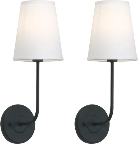 Pathson Juego de 2 apliques de pared vintage para iluminación de pantalla de tela blanca, accesorios de pared de baño cableados para decoración de