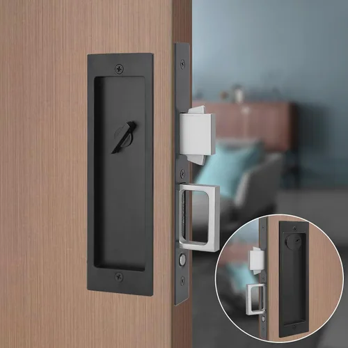 Miniatura 12 de Moderno juego de herrajes para puertas de bolsillo, cerradura de privacidad con tiradores de dedo y cierre suave, para puertas correderas