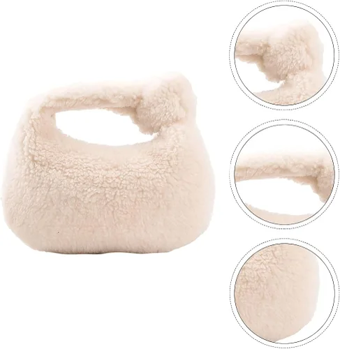 Miniatura 9 de VALICLUD Bolsa de felpa de invierno para dumpling de moda, bolsa de almacenamiento portátil, Blanco