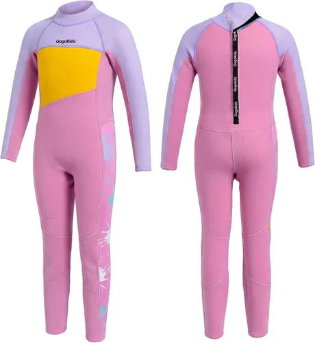 Miniatura 21 de Gogokids Traje de neopreno de manga larga de 0.098 pulgadas para niños y niñas, con protección UV 50+ y cremallera trasera, cálido traje completo