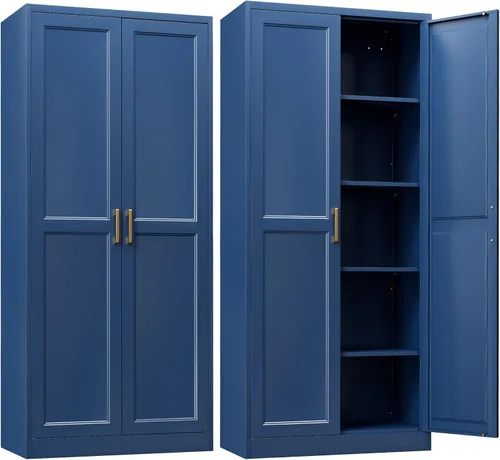 SteeLoong - Gabinete de despensa de cocina, gabinetes de almacenamiento de despensa de metal azul de 71" con puertas y 4 estantes ajustables,