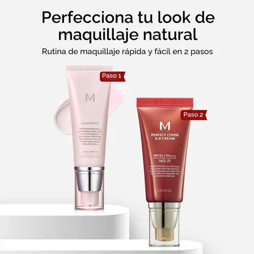 Miniatura 7 de MISSHA BB ESSENTIALS KIT M PERFECT COVER BB CREAM No.21 Beige claro - Claro con Subtono Frío/SPF 42 PA+++ 1.69 oz y M BB Boomer 1.35 oz - Ligero