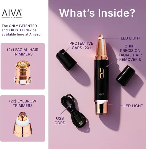Miniatura 2 de SPA SCIENCES - AIVA Deluxe - Eliminador de vello facial patentado de doble cara 2 en 1/doble cara y recortador de cejas recargable por USB con luces