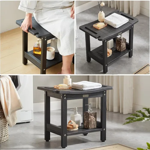 Miniatura 6 de Banco de ducha para afeitarse las piernas, taburete de ducha impermeable para ducha interior con asas y soporte para cabezal de ducha, silla de Negro